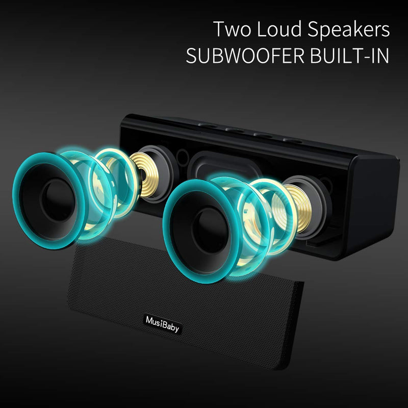 [Australia - AusPower] - Bluetooth Speaker,MusiBaby M71 Wireless Speaker,Speakers Bluetooth Wireless,Outdoor,Waterproof,Portable Speaker with Loud Stero and Booming Bass,Dual Pairing,24H Playtime for Home,Party (Black) 