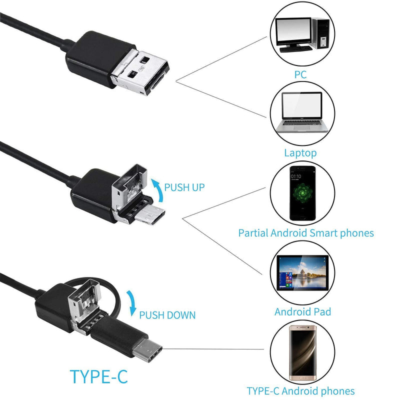 [Australia - AusPower] - USB Snake Inspection Camera, 2.0 MP IP67 Waterproof USB C Borescope, Type-C Scope Camera with 6 Adjustable LED Lights for Android, PC 