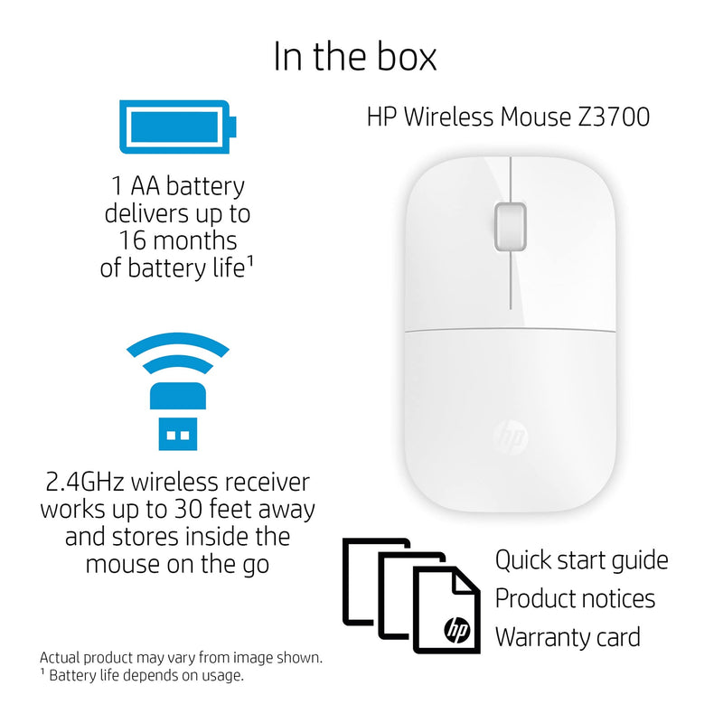 [Australia - AusPower] - HP Z3700 White Wireless Mouse RF Optical 1200DPI Ambidextrou unique 