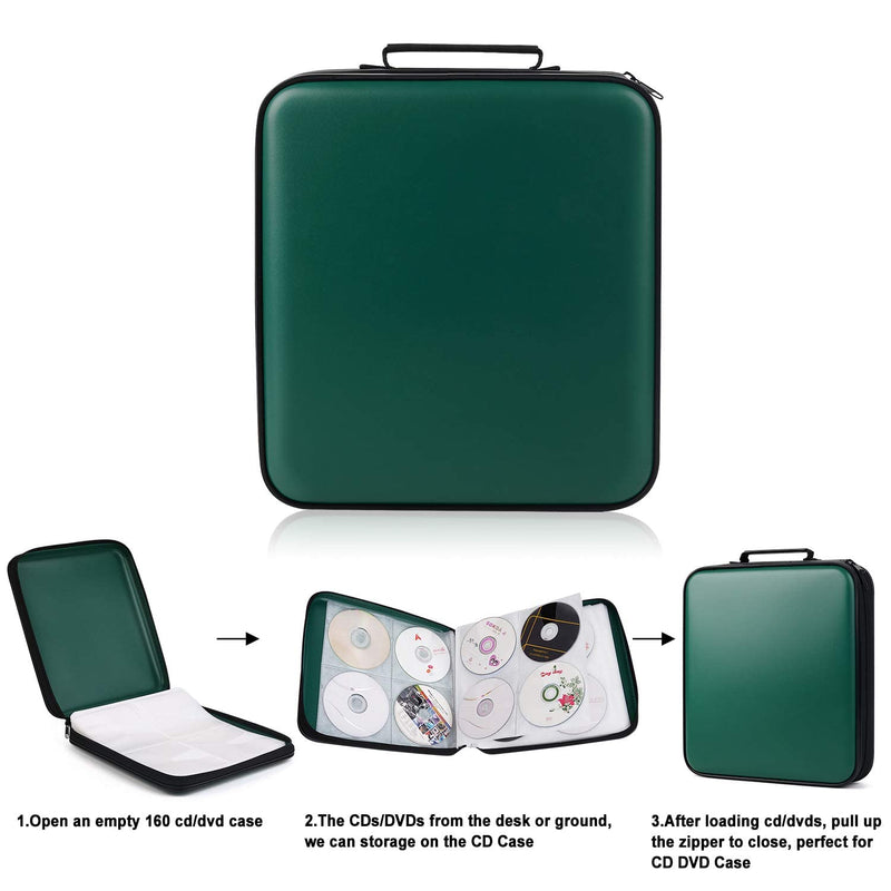 [Australia - AusPower] - Fansport CD Case 160 Capacity DVD Case Organizer CD/DVD Case, CD Case Storage DVD Organizer Case DVD Booklet CD/DVD Holder Case DVD Book Heavy Duty DVD Case Book Wallet (Dark Green) Dark Green 