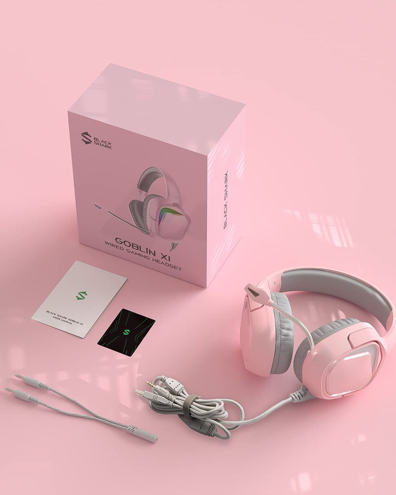[Australia - AusPower] - Black Shark Gaming Headset for PC, PS4, PS5, Xbox, Switch, All-in-1 Gaming Headphones with Ultra-Clear Bendable Mic, 50mm Dynamic Drivers, Noise Isolation Ear Cushions, in-line Controls - Pink 