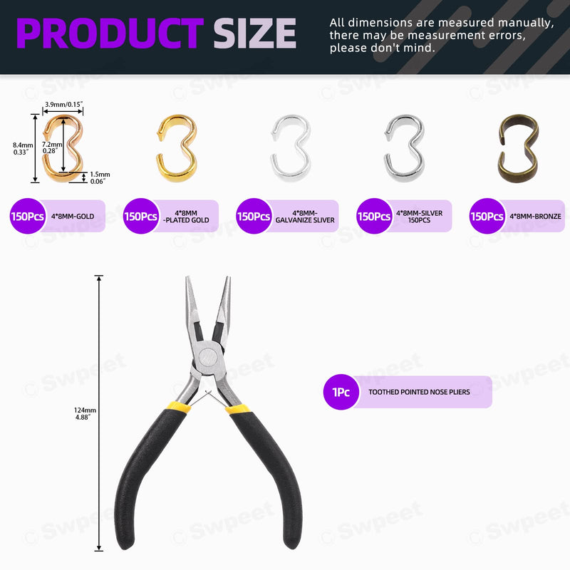 [Australia - AusPower] - Swpeet 751Pcs 0.15" x 0.32" 5 Colors 3 Shaped Quick Links Connectors and Jewelry Needle Nose Pliers Kit, Metal Pinch Clip Jewelry Clasp Bail Charm Knot Chain Clasp Jump Ring Open 751Pcs Quick Links Connectors 