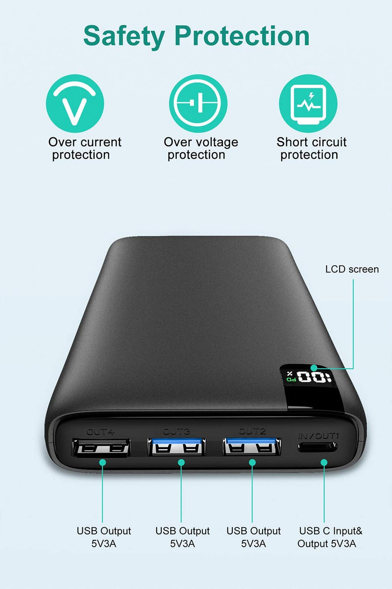 [Australia - AusPower] - Power Bank 26800mAh Portable Charger - CONXWAN 18W PD Fast Charging Battery Pack QC 3.0 External Backup Charger Compact Phone Powerbank Compatible with iPhone Samsung Galaxy Android Black 