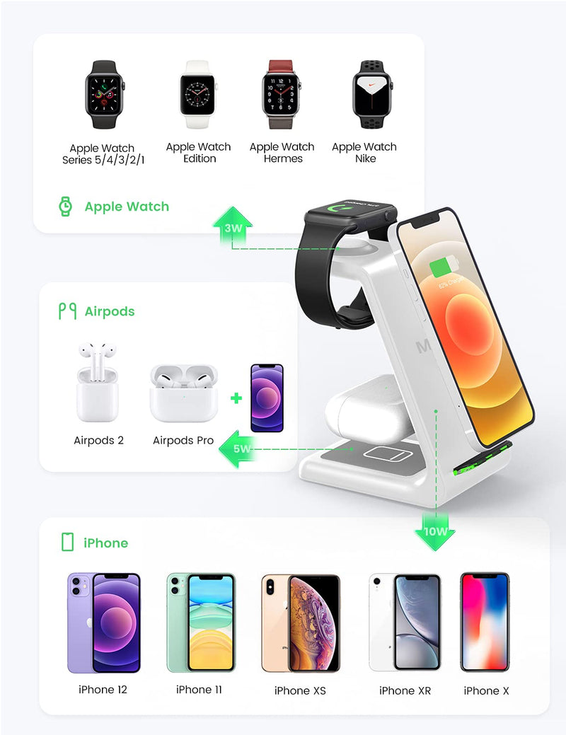 [Australia - AusPower] - 3 in 1 Charging Station for Apple, Wireless Charging Stand for iPhone 13/13Pro/12/12Pro/11/11Pro/XS, iWatch7/6/SE/5/4/3/2 and AirPods Pro/2/3 