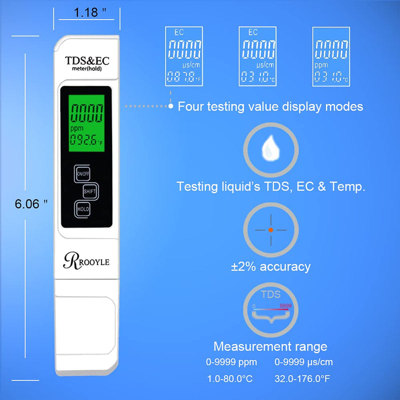 [Australia - AusPower] - ROOYLE PH Meter and TDS Meter Combo. Digital PH Meter and TDS Meter with ±0.01 pH and ±2% Accuracy for Water Quality, Blacklight. Yellow+White 