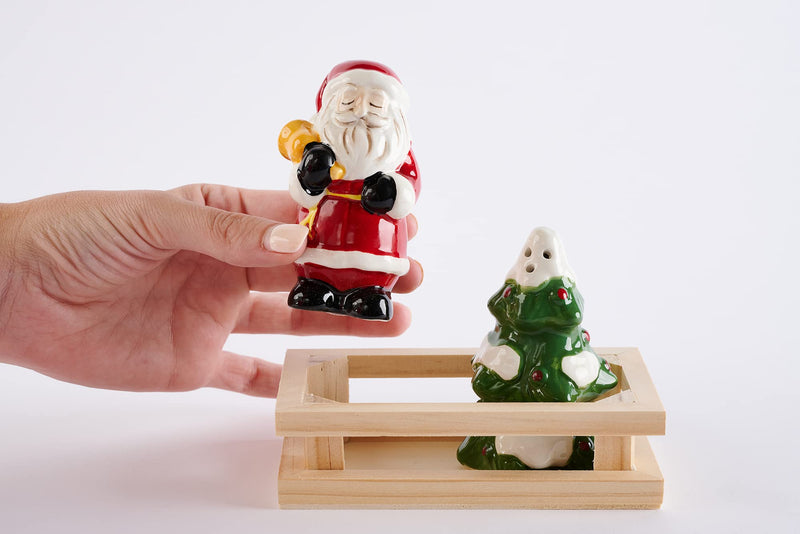 [Australia - AusPower] - Mud Pie Christmas Tree and Santa Salt & Pepper Shaker Set, 3.5" x 5" 