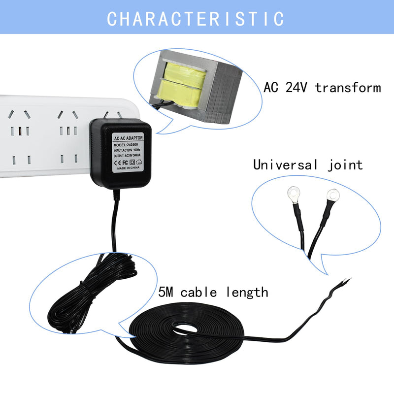 [Australia - AusPower] - VVHOOY 24V Transformer Doorbell Power Adapter Compatible with Blink, Google Nest,Wyze,Eufy Video Doorbells, C Wire Adapter 16.4ft/5m Extension Cable Doorbell Power Adapter Doorbell Supply Cord 