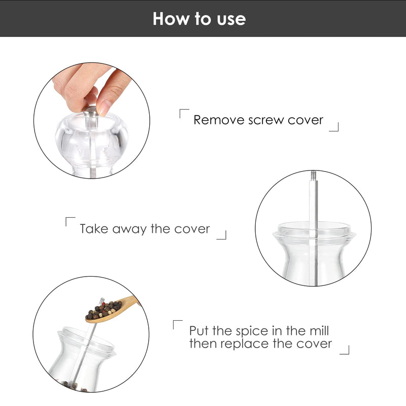 [Australia - AusPower] - Vzaahu Clear Acrylic Salt and Pepper Grinder Set of 2 Refillable Sea Salt Pepper Grinder Kitchen Pepper Shaker for Sea Salt Adjustable Coarseness Ceramic Grinder 