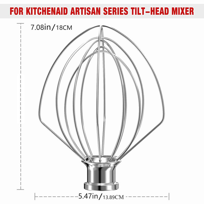 [Australia - AusPower] - KN256 Stainless Steel 6-Wire Whip Attachment for KitchenAid Bowl-Lift Mixer 6 Quart Bowl, Stainless Steel Whisk Replacement for Kitchen Aid Mixer, Dishwasher Safe, Egg Heavy Cream Beater. KN256 