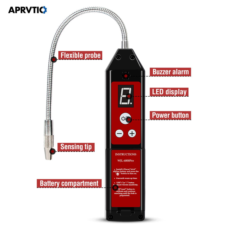 [Australia - AusPower] - Refrigerant Leak Detector HVAC, Aprvtio WJL-6000Pro Freon Leak Detector Freon Sniff Halogen Gas Leak Detector, Higher Sensitivity(up to 0.14oz/yr) R22 R410A R134A R1234YF CFCs HCFCs HFCs 