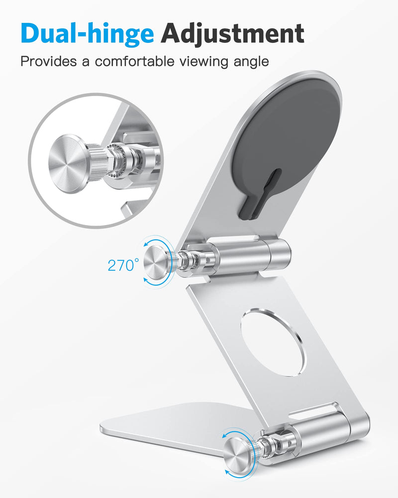 [Australia - AusPower] - Stand for MagSafe Charger, OMOTON Foldable Phone Stand Holder for MagSafe Charger, Magsafe Accessories Designed for iPhone 13/12 Pro Max / Pro / Mini, MagSafe Charger Not Included, Silver 