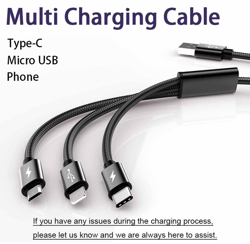 [Australia - AusPower] - Multi Charging Cable, 10FT Long, Universal 3 in 1 Multiple Ports Devices Cable With USB Type C/Micro USB Port, Nylon Braided, Awnuwuy Multi Charger Cord for Cell Phone, Tablet, and Car Charger (Black) Black 