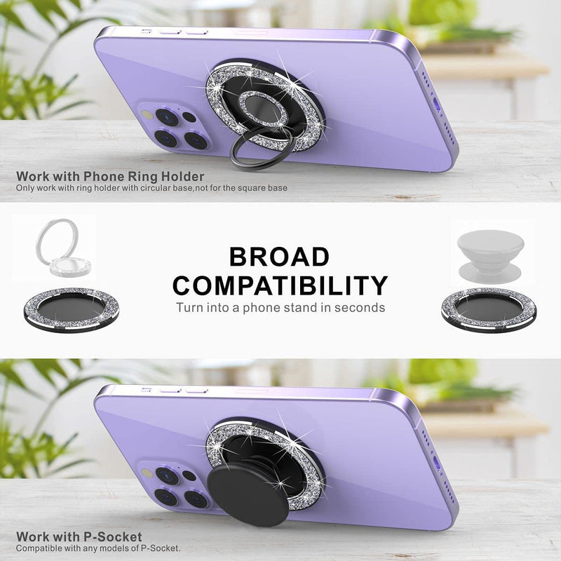 [Australia - AusPower] - HALLEAST Magnetic Base Compatible with Popsocket iPhone 13/12 Mag Safe Case【Base Only】,Removable for Wireless Charging,Designed for P-Socket Collapsible Grip or Phone Ring Holder Kickstand,Silver A-Silver 