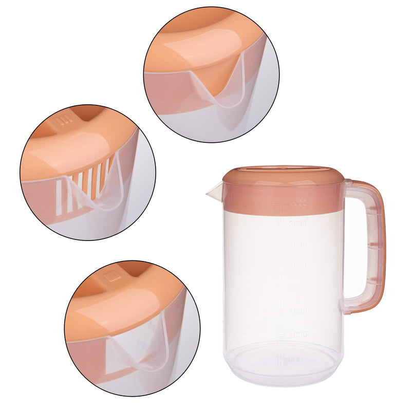 [Australia - AusPower] - Jucoan 1 Gallon /4L Large Plastic Straining Pitcher, Clear Water Carafe Jug Juice Mixing Pitcher with 2 Strainers Cover, Handles, Measurements, BPA Free, Perfect for Ice Tea, Lemonade 