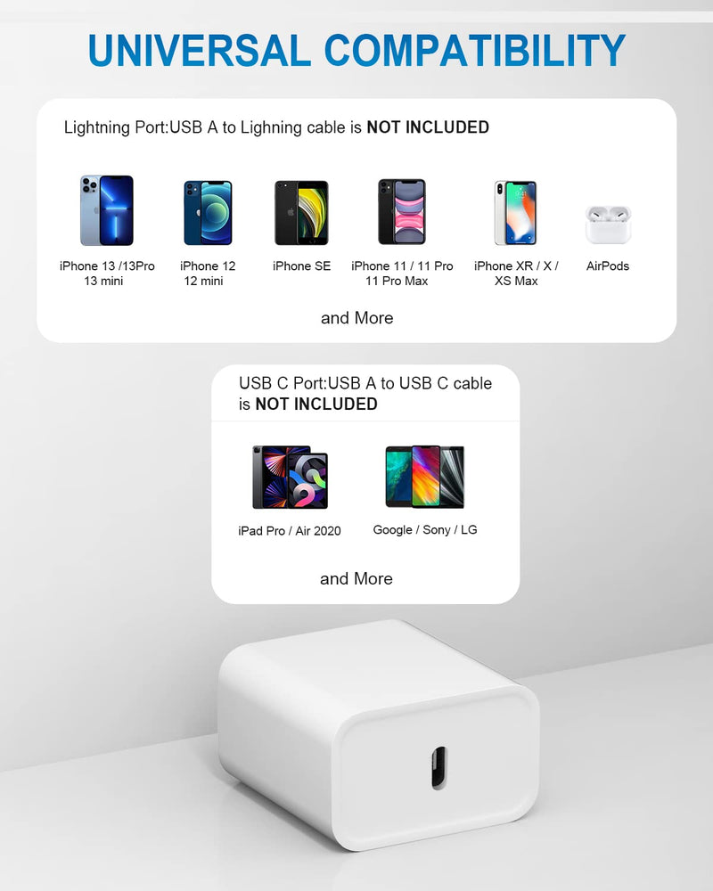 [Australia - AusPower] - iPhone Fast Charger,【Apple MFi Certified】 2 Pack 20W USB C Wall Chargers with 6FT Quick Charging USB-C to Lightning Cord for iPhone 13/12/11 Pro Max/Pro/Mini/iPad/AirPods/ProXs Max/XR/X 