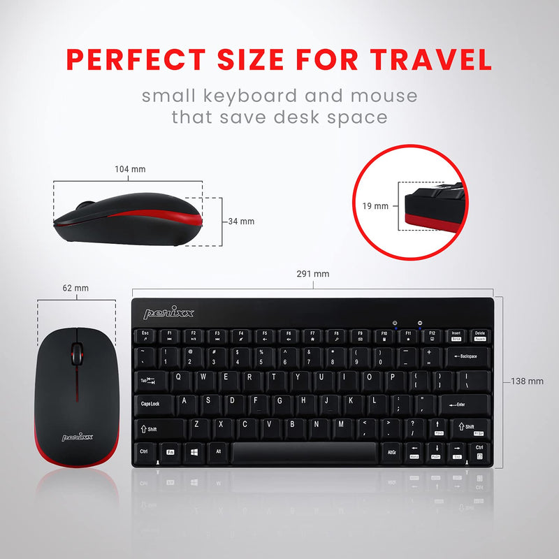 [Australia - AusPower] - Perixx Periduo-712B Wireless Mini Keyboard and Mouse Set, Black, US English Layout 