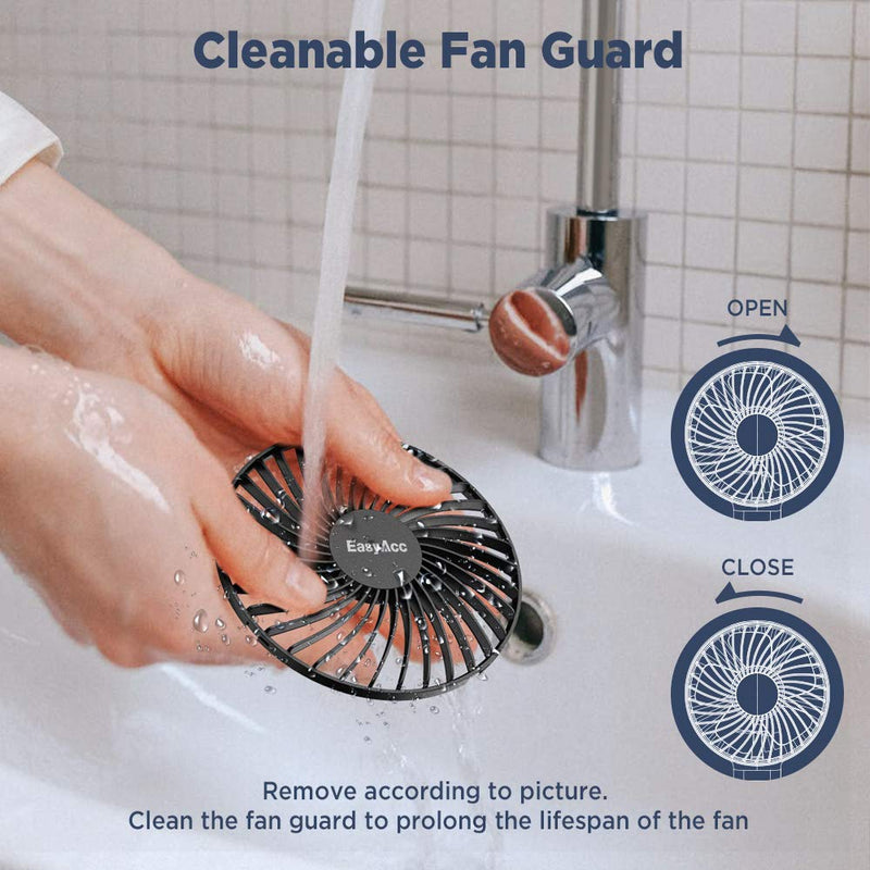 [Australia - AusPower] - Handheld Fan, EasyAcc 2022 Upgraded Portable Fan [ 4 Speed Quiet Powerful Hand Fan] 3-17 Hours Battery Operated Fan, One Touch Power Off Foldable USB Desk Fan Personal Fan for Home Travel Outdoor Black 3-17H Working Time 