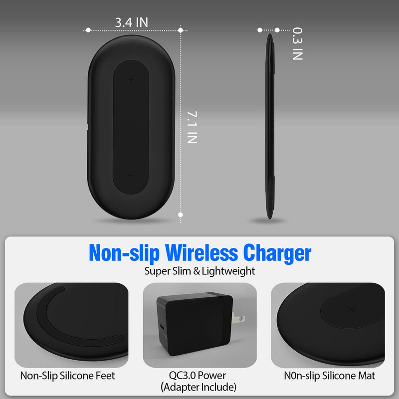 [Australia - AusPower] - TopMade Wireless Charger, 2 in 1 Dual Wireless Charging Pad Qi-Certified 10W Max Fast Wireless Charge Station Stand for iPhone 12/12 Pro/Max/11/Pro/XS/8P,Galaxy S2/S20/S10/S9/S8/Note 8, Airpods, Black A-Black 