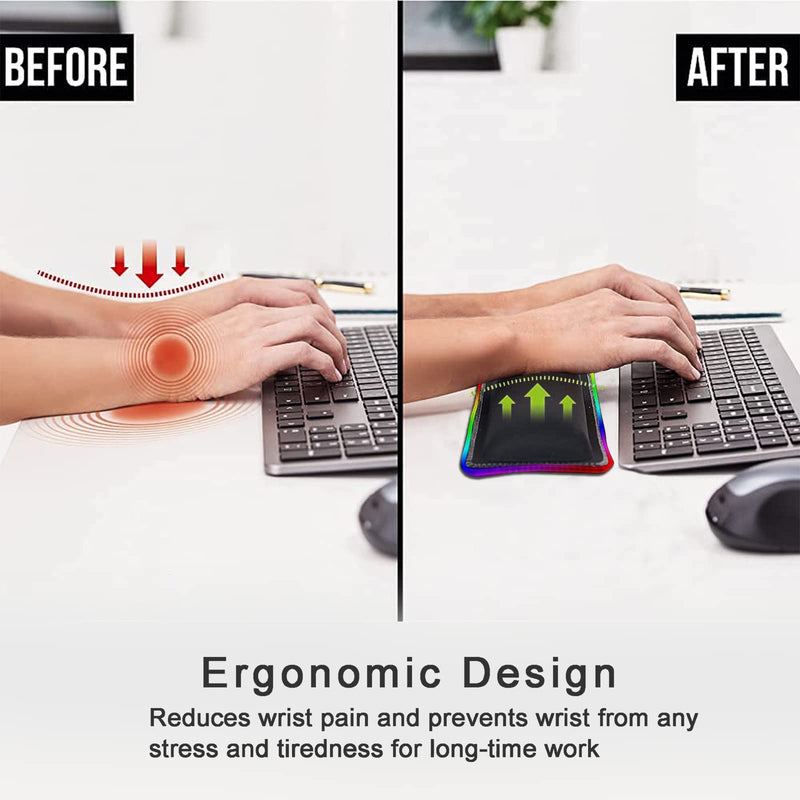 [Australia - AusPower] - RGB Keyboard Wrist Rest Pad, 11 RGB Light Effects, Mouse Pad Wrist Support Help with Wrist Pain Relief, Ergonomic Memory Foam, USB Cable for Gaming Computer Keyboard Office Laptop Typing 