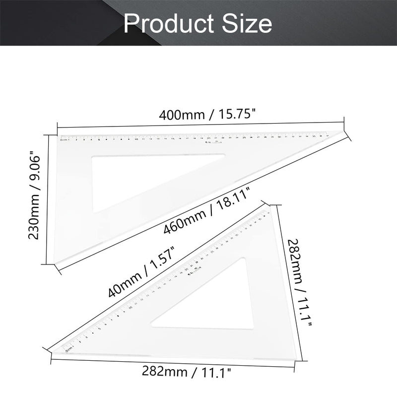 [Australia - AusPower] - Utoolmart Triangle Ruler Set, 40cm / 15.7-inch Plexiglass Right Angle Ruler, Protractor, Measuring Tool for Drafting Drawing Learning Math Geometry Ruler 1 Pcs 