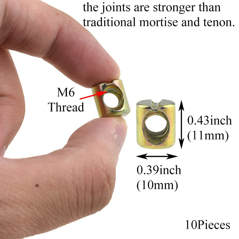 [Australia - AusPower] - Yadaland 12mm Diameter M6 Slotted Barrel Nuts Assemble Easily Joints Stronger Consistent Threads Snug Fit Carbon Steel Cross Furniture Dowels 10 Pieces for Loft Beds Crib Benches Chairs Cabinets M6x10x12 10Pieces 
