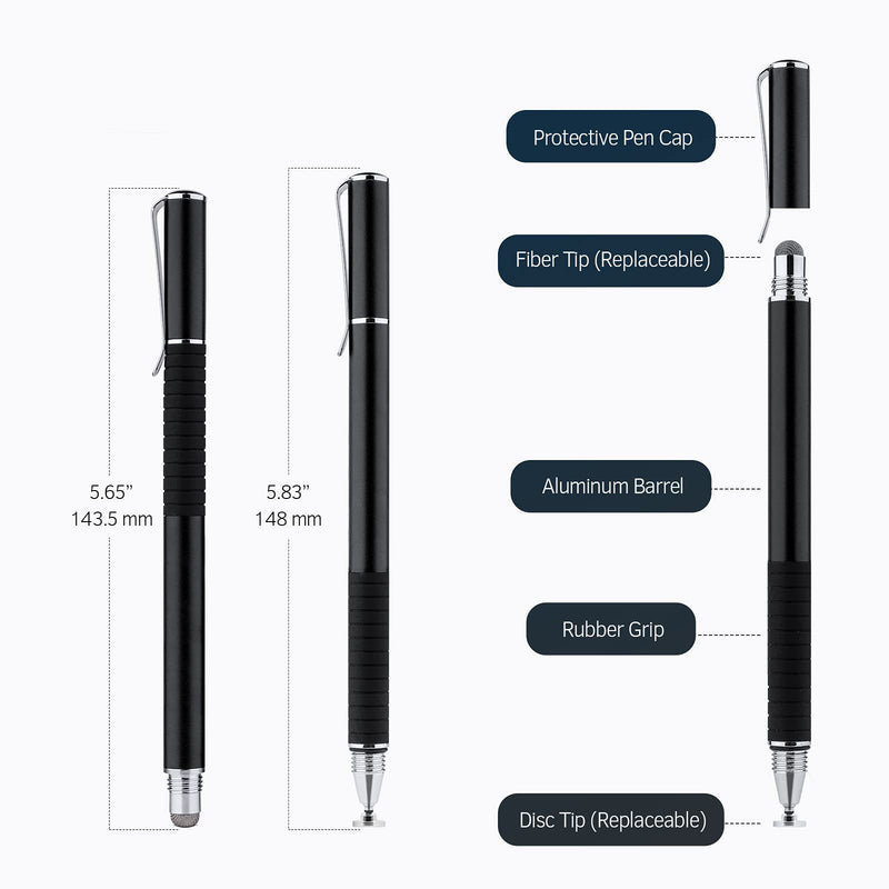 [Australia - AusPower] - Stylus for iPad, Abiarst Stylus Pens for Touch Screens Disc & Fiber Tip for Apple/iPhone/Ipad pro/Mini/Air/Android/Microsoft/Surface All Capacitive Touch Screens (2-Pack (Black/Black)) 2-Pack (Black/Black) 
