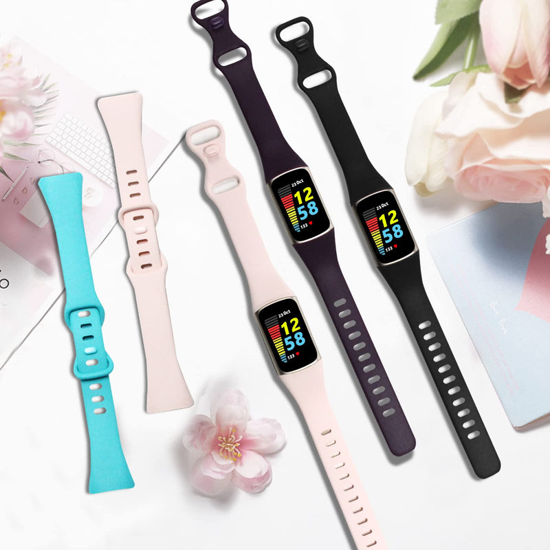[Australia - AusPower] - Surundo 8 Pack Thin Slim Bands Compatible with Fitbit Charge 5 Bands Women Men, Soft Silicone Replacement Wristband Strap Sport Slim Band for Fitbit Charge 5 Advanced Fitness/Health Tracker 8-color-2 