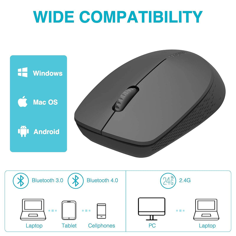 [Australia - AusPower] - RAPOO Bluetooth 2.4G Wireless Mouse, 2 Bluetooth Channels with 1 USB Receiver Noiseless Mouse, Connect up to 3 Devices, Portable Computer Mice for PC, Tablet, Laptop-Black BLACK 