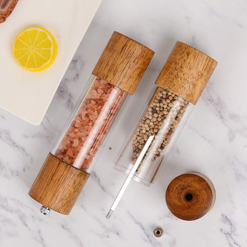 [Australia - AusPower] - XQXQ Premium Acrylic Salt and Pepper Grinder Set, Manual Salt and Pepper Mills- Wooden Shakers with Adjustable Ceramic Core-Salt Grinder and Pepper Mill -8 Inches-Pack of 2 8 inch 