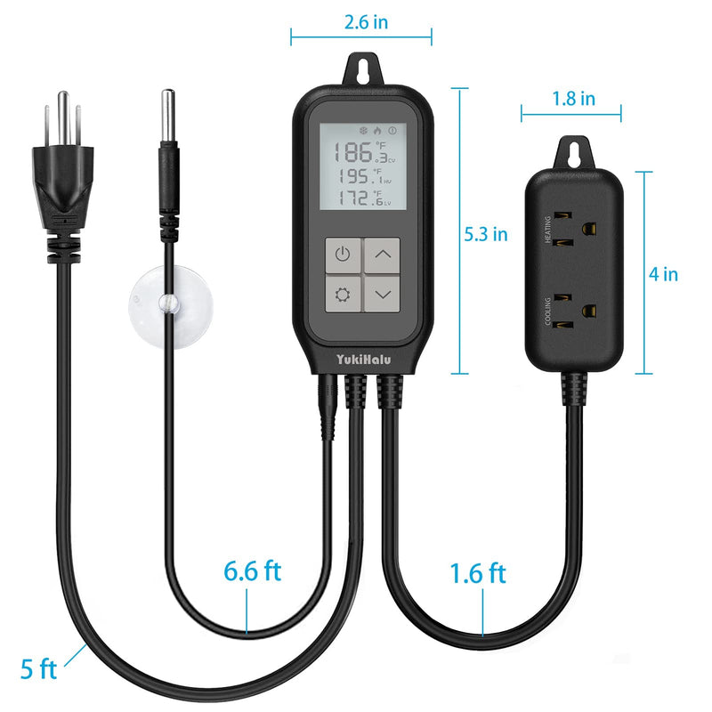 [Australia - AusPower] - YukiHalu Smart Digital Temperature Controller, 2-Outlet Thermostat with Heating and Cooling Modes, for Homebrew Fermentation Breeding Incubation Greenhouse, Reptile and Aquarium 