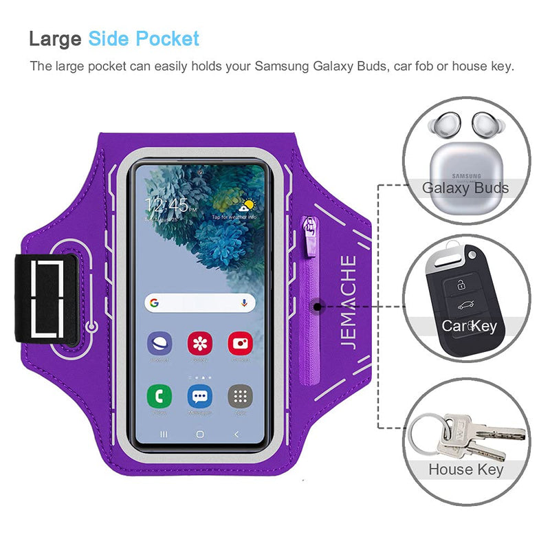 [Australia - AusPower] - JEMACHE Running Armband for Samsung Galaxy S22 Ultra, S21 FE, S20 FE, S22 Plus, S21 Plus, Note 20 Ultra 10 9, Gym Workouts Arm Band with Earbuds Holder (Purple) 6.9" Purple 
