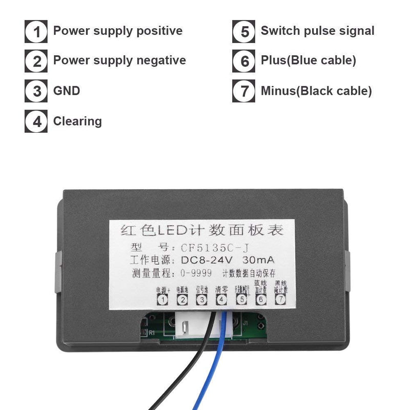 [Australia - AusPower] - FTVOGUE Auto Digital Counter LED Digital Display 4 Digit 0-9999 Up/Down Plus/Minus Panel Counter Meter with Cable(Blue) Blue 