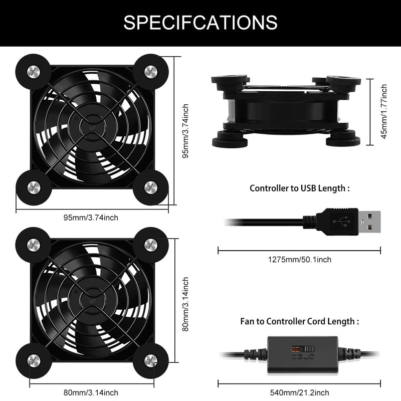 [Australia - AusPower] - NewHail 2PCS 80mm Mini USB Fan Computer Fan Multi-Speed Control, Reduction Heat for Router, Game Console,Xbox, TV Box, Recipient, Modem, DVR, Playstation, AV-Cabin 