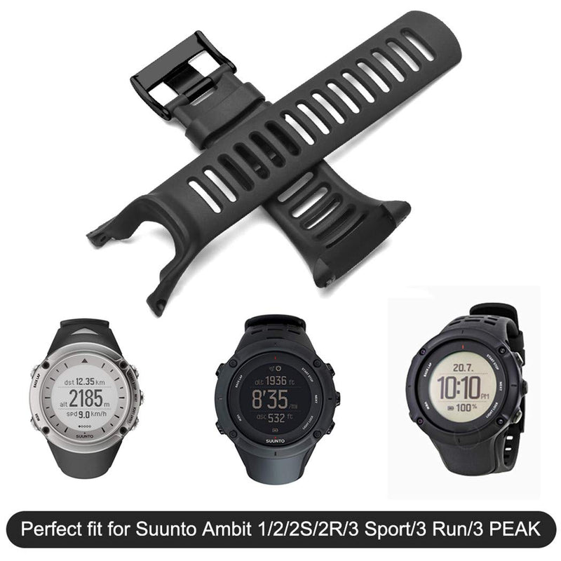 [Australia - AusPower] - Picowe Watch Band Strap, All Black Replacement Strap Compatible with Suunto Ambit 1/2/2S/2R/3 Sport/3 Run/3 Peak (With Screws) Including Screws 