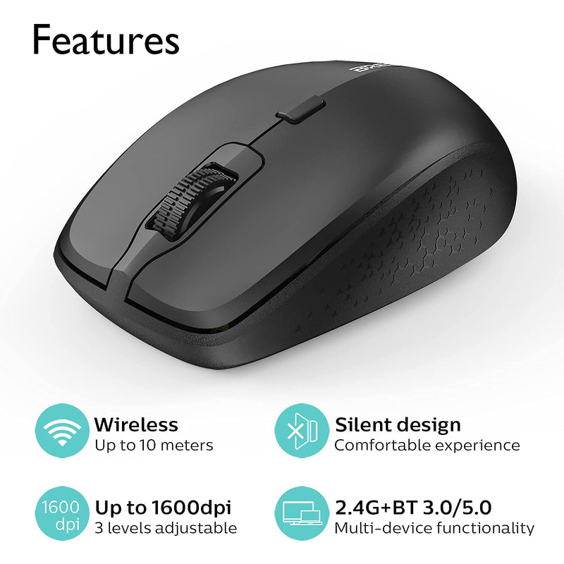 [Australia - AusPower] - Wireless Mouse: Bluetooth Wireless Mouse for Laptop and 2 Mosue Pad,2 in 1 Bluetooth & 2.4G Computer Mouse Optical Mouse Silent Click for MacBook Notebook PC Tablet 