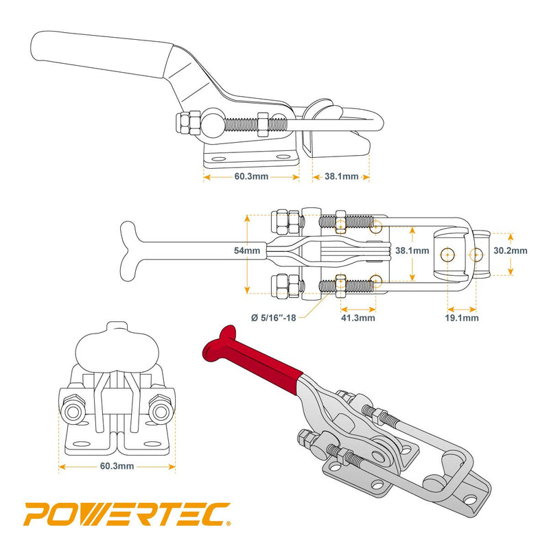 [Australia - AusPower] - POWERTEC 20306 Heavy Duty Adjustable Latch-Action U Bolt Toggle Clamps 40341 - 2000 lbs Holding Capacity, 1PK 1 Pack 