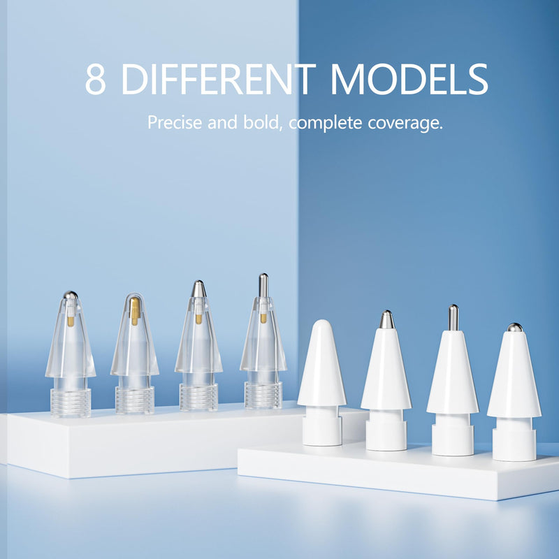 [Australia - AusPower] - nimin Replacement Tips for Apple Pencil 2nd Gen & 1st Gen- [8 Pack] Apple Pencil Spare No Wear Out Fine Point Precise Control Apple Pen Tip, Plastic Tips + Metal Tips 