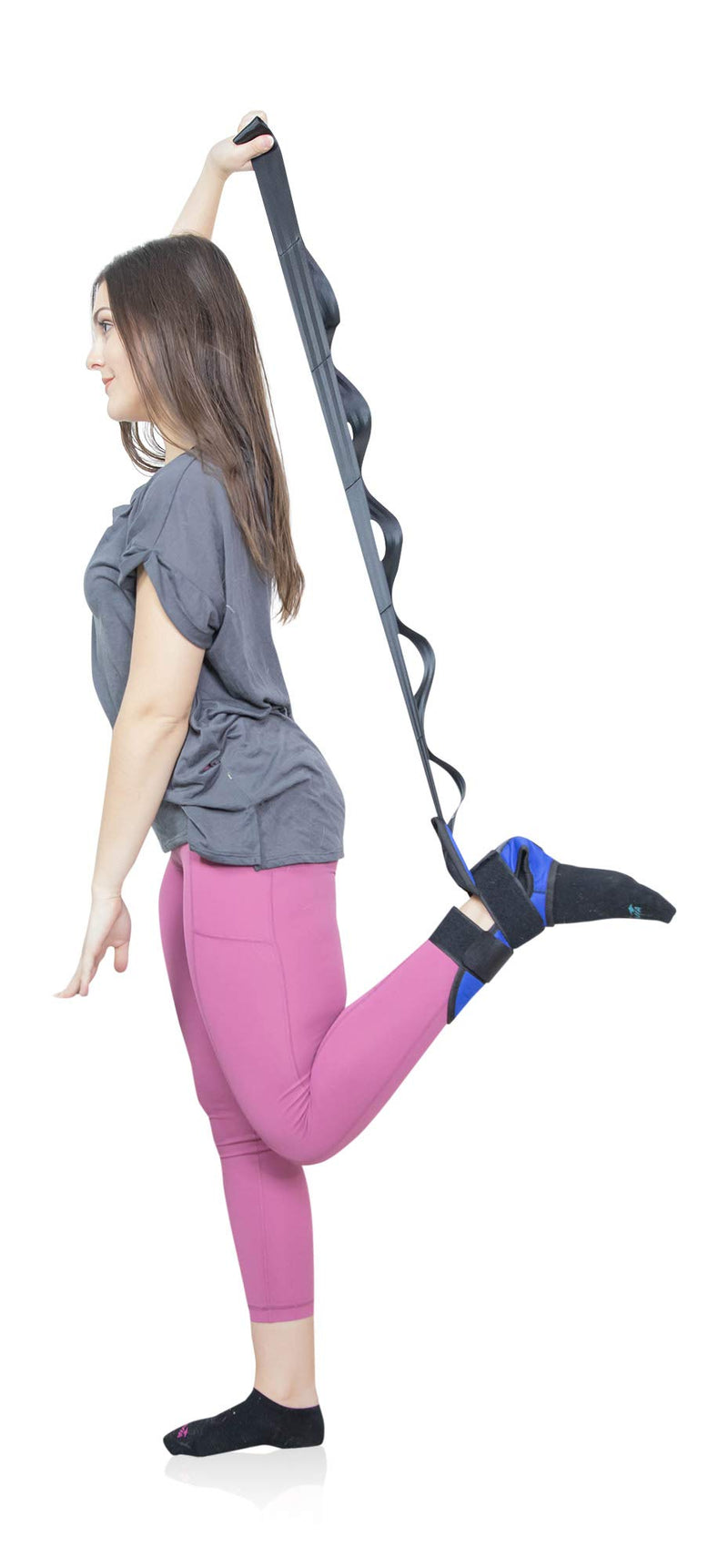 [Australia - AusPower] - Lumia Wellness Foot and Leg Stretcher with Carry Bag and Massage Ball - for Plantar Fasciitis, Achilles Tendinitis, Yoga Foot Leg Ankle Stretch Strap, Multi-Loop Stretching Blue 