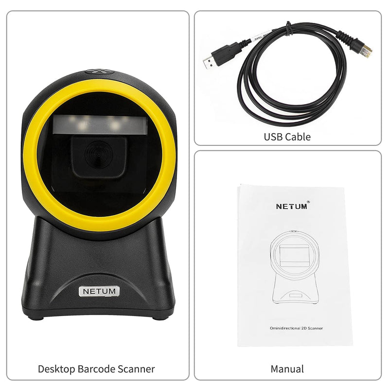 [Australia - AusPower] - NETUM 1D 2D Desktop Barcode Scanner Omnidirectional Hands-Free Barcode Reader Capture Barcodes from Screen, Automatic Image Sensing for Supermarket Library Retail Store 