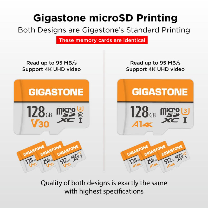 [Australia - AusPower] - Gigastone 128GB 2-Pack Micro SD Card, 4K Video Pro, GoPro, Surveillance, Security Camera, Action Camera, Drone, 95MB/s MicoSDXC Memory Card UHS-I V30 Class 10 128GB - 4K Video Pro - 2 Pack 