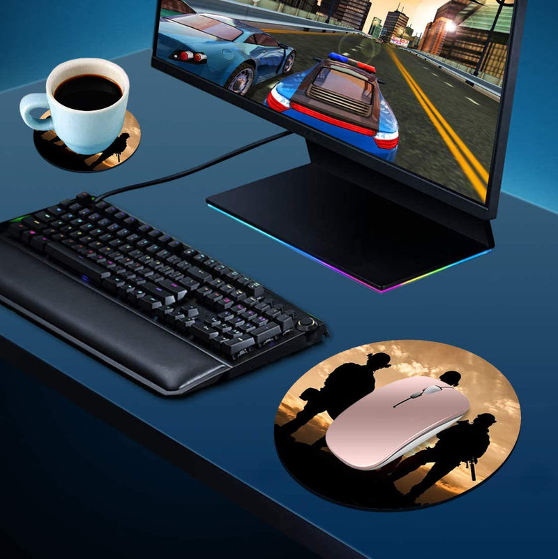 [Australia - AusPower] - Round Mouse Pad with Coasters Set, American Army Troops Military Design Mouse Pad, Non-Slip Rubber Base Mouse Pads for Laptop and Computer Office Accessories 
