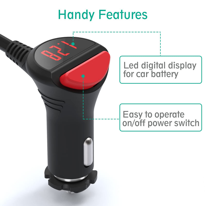 [Australia - AusPower] - AUOPLUS 120W 3 Socket Cigarette Lighter Splitter Car Charger Adapter, LED Voltage Display Dual 4 USB Chargers(6.8A), Car Charger On/Off Switches 12V for iPhone iPad Samsung GPS Dashcam black+red 