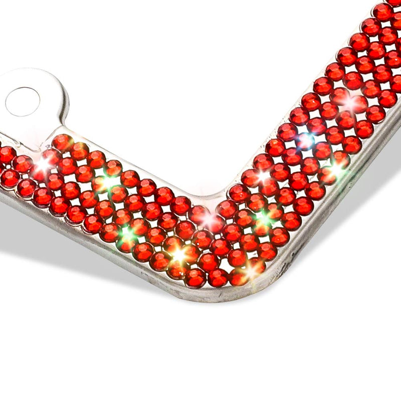 [Australia - AusPower] - Otostar Bling License Plate Frame, Handcrafted 4 Rows Shiny Rhinestones Stainless Steel 4 Holes License Plate Frame with Anti-Theft Screws Caps Set (Red, 1 Pack) Red 