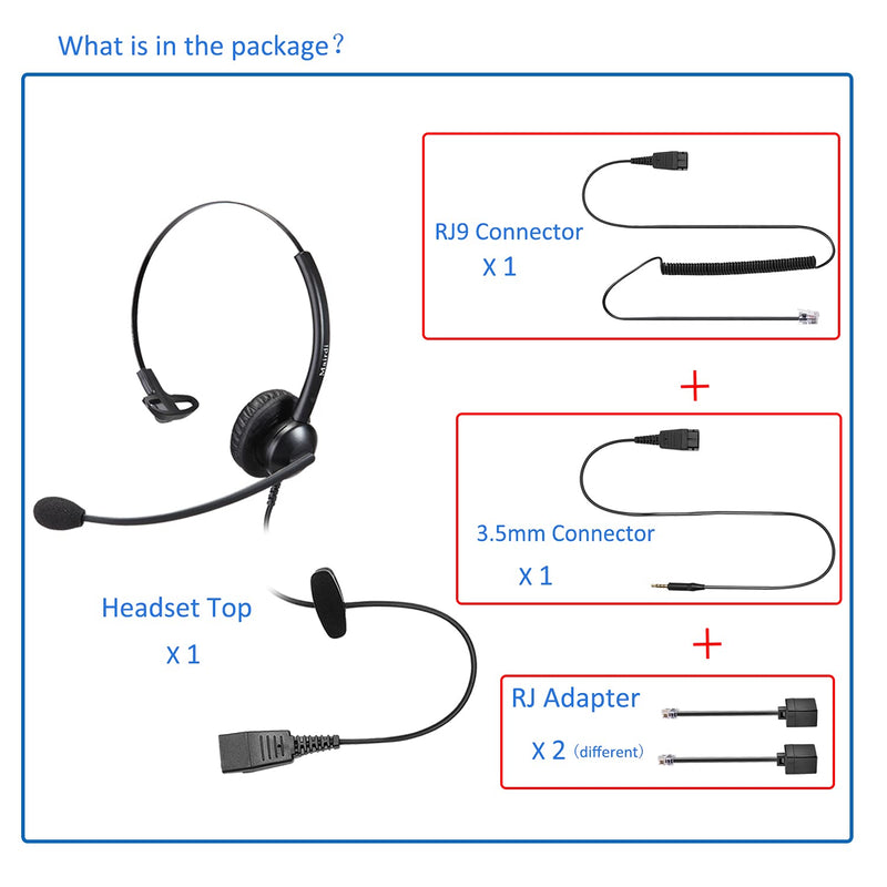 [Australia - AusPower] - Telephone Headset with RJ9 Jack for Cisco Phone, Including 3.5mm Connector for Cell Phone PC Laptop, Office Headset with Microphone Noise Cancelling for Call Center Landline Deskphone M510SC Monaural 