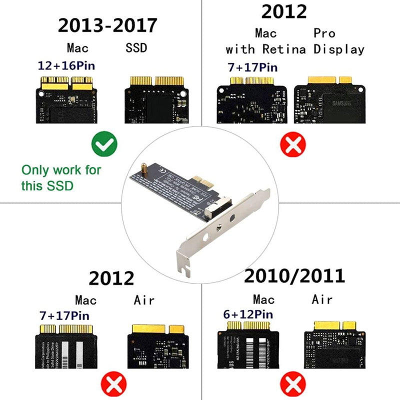 [Australia - AusPower] - Cablecc PCI Express PCI-E 1X to 12+16Pin 2013-2017 Mac Pro Air SSD Convert Card for A1493 A1502 A1465 A1466 Black PCI-E 1X 