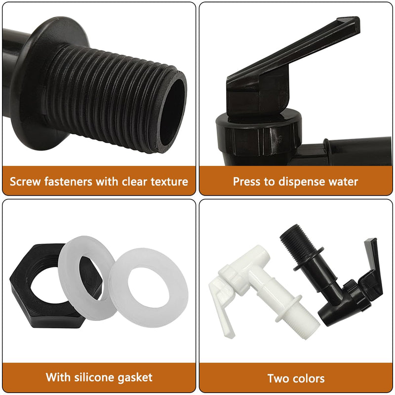 [Australia - AusPower] - 4 Pcs Replacement Cooler Faucet, Reusable Plastic Water Spigot, Dispenser Tap Set, Water Crock Tap Water Beverage Lever Pour Dispenser Valve, Water Crock Valve Gravity Water Spigot(Black, White) 