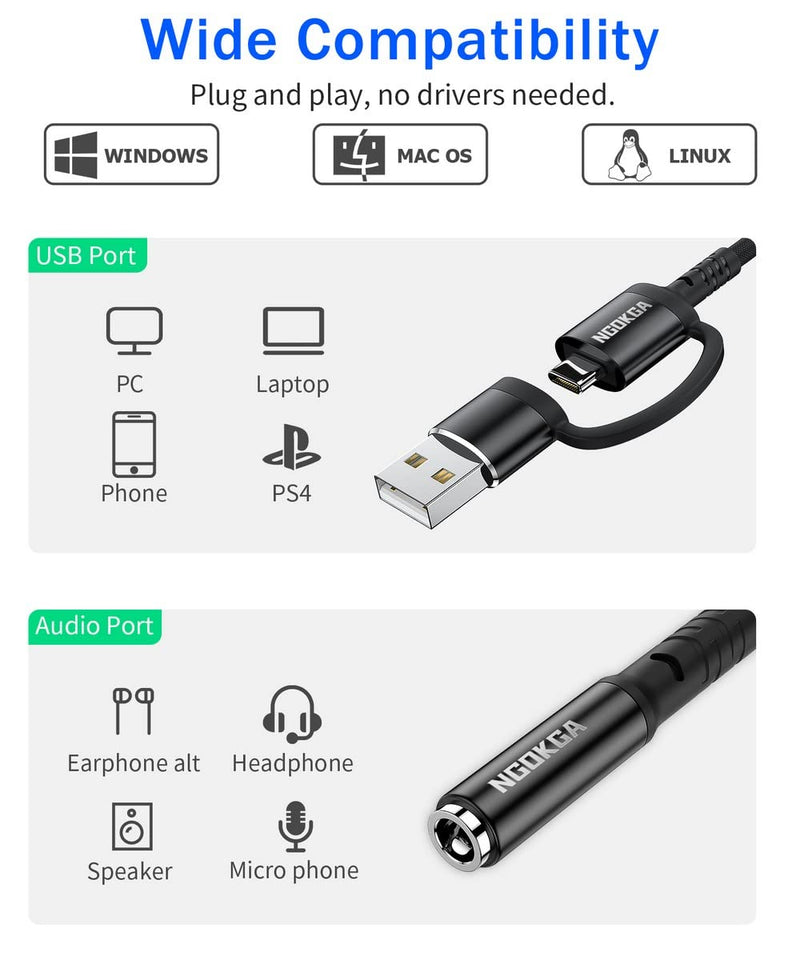 [Australia - AusPower] - USB to 3.5mm Jack Audio Adapter USB C to 3.5mm Female AUX Adapter USB A Sound Card TRRS 4 Pole for Headphone Speaker PS4 PS5 PC Compatible with Pixel 5 4 3 XL Samsung Galaxy S21 S20 FE and More 