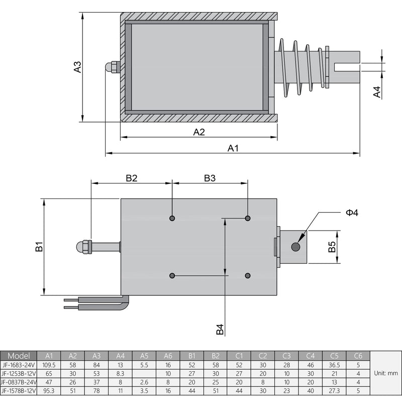 [Australia - AusPower] - Fielect DC 24V 42N 10mm Stroke Push Pull Solenoid Electromagnet, 0.45A 10.8W, Open Frame Solenoid, Linear Motion, JF-1253B-24V Model: JF-1253B-24V 