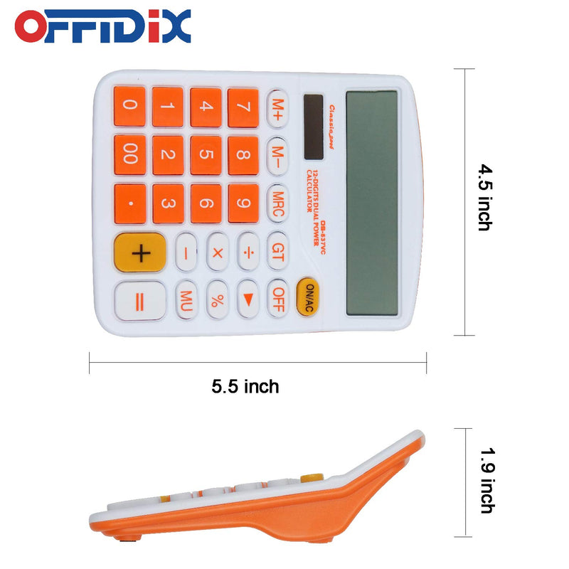 [Australia - AusPower] - OFFIDIX Office Desk Calculator, Solar and Battery Dual Power Electronic Calculator Portable 12 Digit Large LCD Display Desktop Calculator,Handheld for Daily and Basic Office(Orange) Orange 