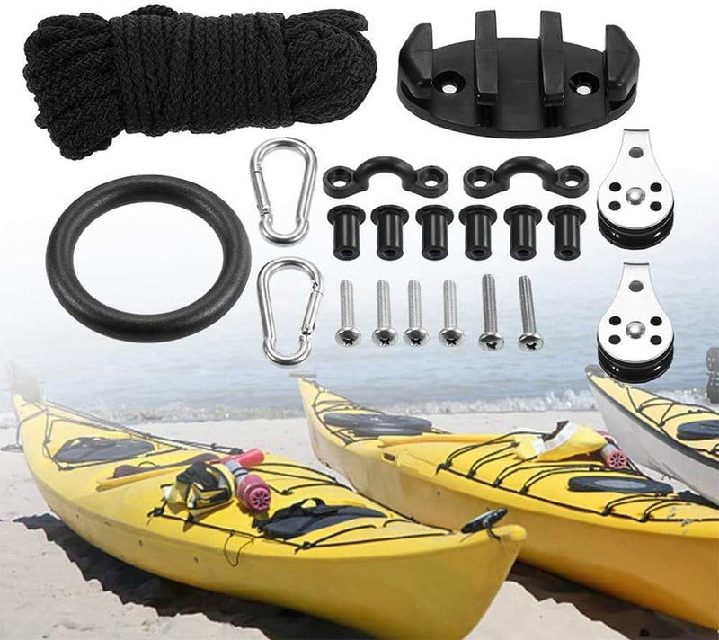 [Australia - AusPower] - ISURE MARINE Kayak Canoe Anchor Trolley Kit Eyes Wellnuts Screws Kayak Accessories Zig Zag Cleat Rigging Ring Pulleys DIY Boat 30 Feet Rope 